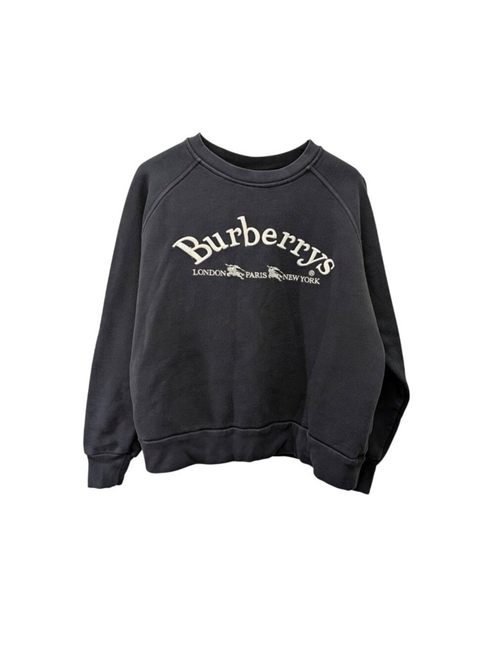 Pre-owned Burberry Logo Embroidered Crewneck Sweatshirt Navy Blue XS